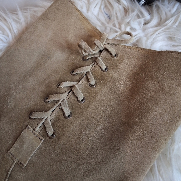 B/ X By Bronx Camel Suede Tie Up Knee High Boots 40 - Picture 14 of 16